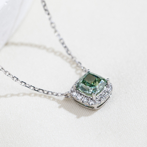 Bijoux de mariage romantiques pour femme en or blanc 9 carats avec diamant vert fantaisie de laboratoire taille coussin MSN-1044 - Product Image 3