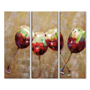 Dipinto a Olio su Tela di Alta Qualità Fatto a Mano dall'Artista, 3 Pannelli, Raffigurante Bicchieri di Vino, <span class=keywords><strong>per</strong></span> Decorazione <span class=keywords><strong>Cucina</strong></span> - Product Image 1