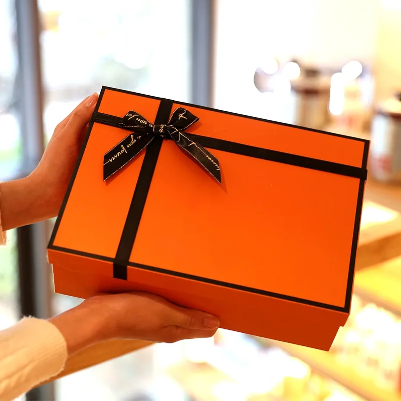 Exquisite Cosmetic Fixed Gift Orange Sky Cover Gift Box Bow Tie Perfume Lipstick Gift Boxes In Stock