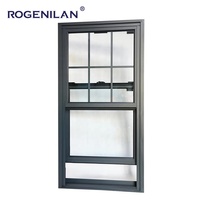 Ventana Corredera Vertical de Doble Vidrio Estilo Americano Rogenilan, Ventana Abatible Simple de Aluminio con Vidrio Low-E para Ventilación