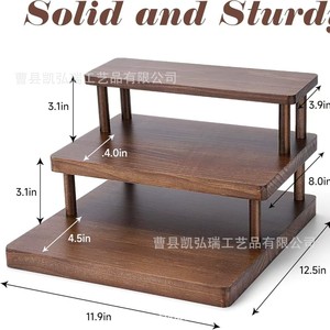 Wooden tiered <b>desktop</b> <b>shelf</b>, three-tier doll and figurine display rack, multi-layer solid wood perfume and skincare product - Product Image 4