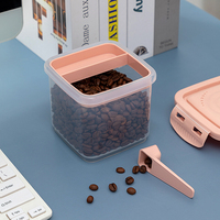 Bocal à bouteilles en plastique de qualité alimentaire Boîtes transparentes à grains entiers Organisateur de cuisine Boîtes de rangement Boîte ronde en plastique avec cuillère
