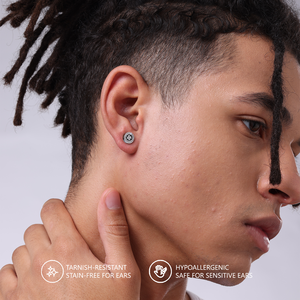 Boucles d'oreilles Hip Hop pour Homme, plaqué or 14 carats, avec clous à pointes noirs, zircone cubique ronde, croix, ancre, étoile, style Iced Out, zircone cubique 5A - Product Image 6