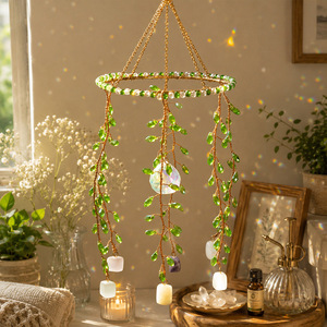 Campana de Viento Decorativa con Atrapasueños, Hecha a Mano, Estilo Bohemio Irregular, Moderna, Minimalista, con Piedras de Cristal Naturales, Envío Directo - Product Image 1