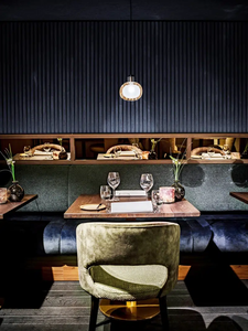 Stile europeo Design blu tondo <span class=keywords><strong>legno</strong></span> flessibile MDF Tambour parete curva assorbimento acustico pelle scamosciata parete acustica - Product Image 2