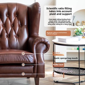 Sillón Individual Estilo Americano Vintage, Tipo <span class=keywords><strong>Padrino</strong></span>, con Hebilla de Cuero Genuino de Vaca, para Sala de Estar, con Esponja - Product Image 4
