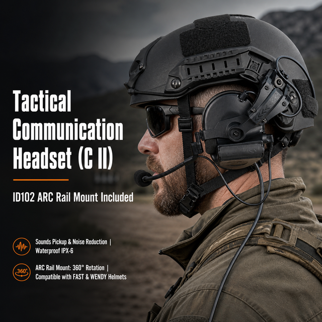ZTAC ZCOMTA II Tactical Communication Headset ID102 ARC Rail Mount-Wired IPX-6 Waterproof ENC Noise Cancellation 2000-3000mAh