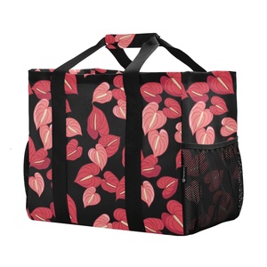 Red Anthurium Flower Hawaii Print Large Canvas <b>Dust</b> <b>Bag</b> <b>Handbag</b> Wide-open Clothes Storage Laundry Basket with Mesh Pocket - Product Image 1