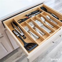 Boîte de rangement pour couteaux de cuisine extensible et tiroir rétractable en bambou naturel, vaisselle personnalisée avec design flexible