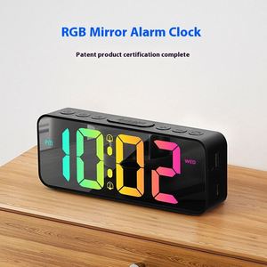 Stylish <b>LED</b> Digital Analog Movement Battery Powered Snooze Alarm <b>Clock</b> Modern Full-Color RGB Light Design Mirror USB Charging - Product Image 6
