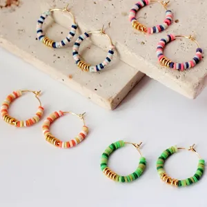 Go2boho Doce Multi Cor Heishi Argila Bead Stack Peça Dourada Bohemian Trendy Handmade Hoop Brincos Frisados para As Mulheres 2024 Novo