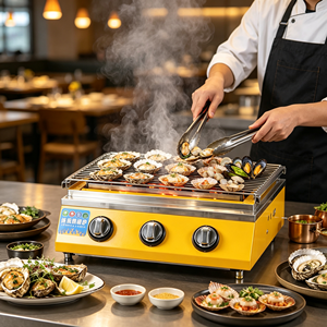 เตาย่างบาร์บีคิวแก๊สสแตนเลสสีเหลืองแบบใช้ถ่านสำหรับร้านอาหารโรงแรม ร้านขายของว่าง และการปรุงอาหารทะเล - Product Image 2