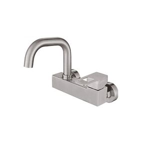 Robinet de lavabo mural en acier inoxydable, mitigeur à poignée unique, valve en céramique, 2 trous, design moderne - Product Image 1