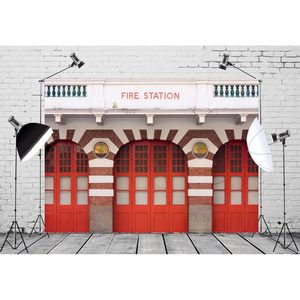Tường trang trí 12x10ft trạm cứu hỏa hiện đại nền Lịch Sử tòa nhà màu đỏ firehouse lối vào Firetruck bữa tiệc sinh nhật - Product Image 5