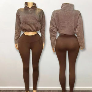 Conjunto de <span class=keywords><strong>Dos</strong></span> Piezas de Ropa Deportiva Informal, Sudadera sin Capucha y Leggings a Juego, con Logotipo Personalizado del Fabricante Huili 4768, en Felpa Francesa - Product Image 3