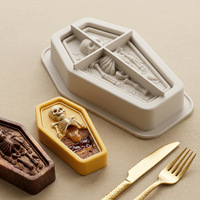 Moule en silicone de qualité alimentaire pour Halloween, best-seller, en forme de cercueil, squelette 3D, pour chocolat, gâteau créatif à la mousse
