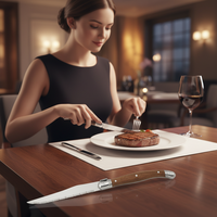 Couteau à viande en acier inoxydable à manche en bois, lames dentelées, lot de 6 couteaux à steak Laguiole pour la maison, les barbecues et les fêtes