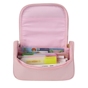 Bolsa de Papelería de Nailon Rosa a Cuadros Personalizada SENDA con Parche de Sonrisa, Estuche para Lápices para Guardar Útiles Escolares - Product Image 5