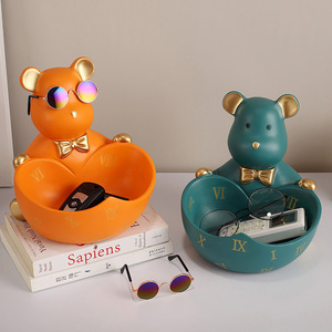 Organizador de almacenamiento con forma de oso, soporte multifuncional de escritorio para llaves, joyería, decoración del hogar, tipo de pie de color naranja y verde - Product Image 3