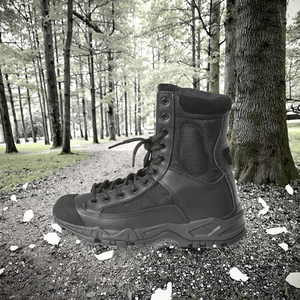 Extra lichte koeienleer suède veterboots voor tactische training en wandelen, zwart, solide, comfortabel, enkelhoog, mesh voering, rubber, winter - Product Image 3