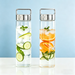 Bouteille d'eau en verre borosilicate de qualité alimentaire supérieure, 20 oz et 27 oz, avec couvercle métallique, pour adultes, enfants, sports, activités de plein air et consommation quotidienne - Product Image 1
