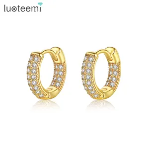 LUOTEEMI Woman's Hoop Huggie Iced Out Man Dangle Vendor Inspired Famous Brand Japan Raw Brass Earring