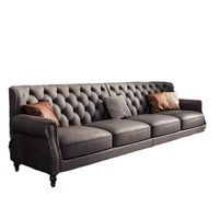 Canapé trois places en similicuir haut de gamme de style américain, marron rétro, design en ligne droite, finition huilée, idéal pour le salon