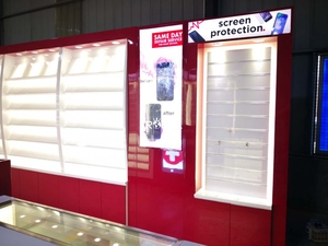 Retail New Custom Electronics Accessories Storage Counter Design Custom Wooden Mobile Phone Display Cabinet for <strong>Showroom</strong> - Product Image 6