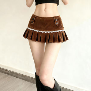 กระโปรงผ้าลูกฟูกสไตล์เรโทร เอวธรรมชาติ ดีไซน์จับจีบ หวานซ่อนเปรี้ยว สไตล์มินิสเกิร์ตลำลอง ใส่ได้ทุกฤดู - Product Image 4