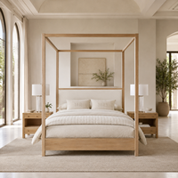 Lit à baldaquin en bois, taille King Size, avec tête de lit haute, style campagnard américain, vintage, rétro, meubles de chambre à coucher
