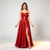 Robe de soirée longue à sequins sans manches pour femme, fente haute, tenue de soirée formelle, logo personnalisé disponible, ODMOEM