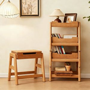 Cherry Wood A Frame Stool Solid Wood <b>Storage</b> <b>Seat</b> Convertible Dining Room Furniture For Adults And Elderly - Product Image 1