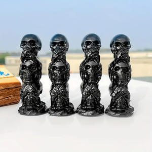 Oferta Especial: Tallados Artesanales de Obsidiana Negra de Alta Calidad con Tres Calaveras para Decoración y Regalos - Product Image 4