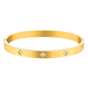 Gelang bandul zirkon kotak untuk pria, perhiasan gratis 18k lapis emas baja tahan karat - Product Image 1