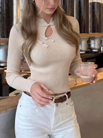 Pull décontracté court et doux pour femme, style chinois, en maille côtelée, col mandarin, boutons grenouille, manches longues, coupe ajustée, collection 2026