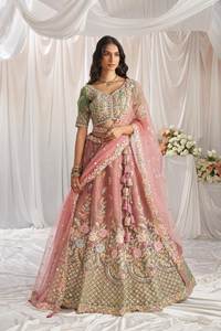 Royal Bridal NET and gotapatti & Moti งานปักลายกึ่งเย็บ lehenga choli & dupatta - Product Image 4