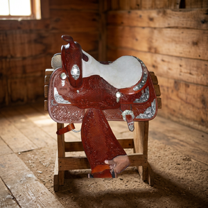 Selle de cheval western en cuir véritable Real International Saddlery avec décorations, couleurs et tailles personnalisées, arceau en bois de 13 à 17 pouces - Product Image 3