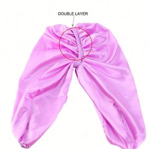 Bonnet de nuit en satin long bicolore personnalisé avec logo, bonnets turban pour la beauté des cheveux, avec bouton, vente en gros - Product Image 2