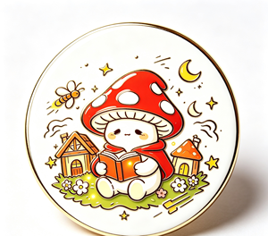 Pin de metal esmaltado con diseño de hongo redondo de dibujos animados, insignia artesanal, regalo de fantasía, decoración - Product Image 3