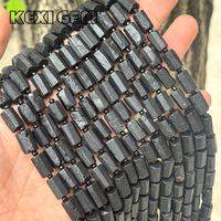 Perles en gros de tourmaline noire naturelle brute facettées en tube 8x11mm, perles colonnes de tourmaline noire mate, perles intercalaires en pierres précieuses en vrac