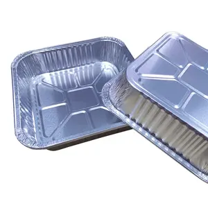 一次性方形8 * 1.7英寸1400毫升可堆叠烤箱使用安全铝箔食品容器，带塑料盖蛋糕模型锅