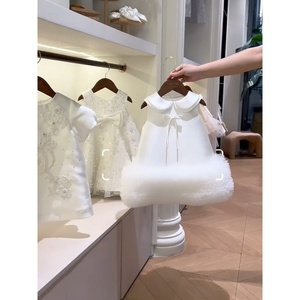 Vestito da <span class=keywords><strong>bambina</strong></span> stampato stile principessa, abito a strati in pile felpato in fibra di poliestere, ideale per il primo compleanno - Product Image 6