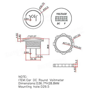 Testeur de tension de batterie 12V, étanche IP66, affichage LED, jauge ronde pour automobile et marine - Product Image 6