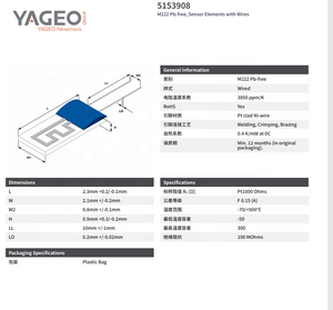 Sensore di Temperatura RTD in Platino <span class=keywords><strong>YA</strong></span>/GEO Pt100 M222 B PB-FREE 5153908, Rilevatore di Temperatura a Resistenza in Pt a Film Sottile per HVAC Industriale - Product Image 6