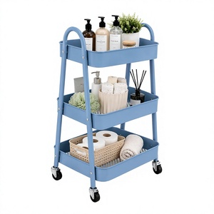 Chariot de cuisine roulant en métal à 3 niveaux, chariot utilitaire à roulettes (bleu), chariot roulant multifonctionnel pour le rangement, le garde-manger, le service. - Product Image 1