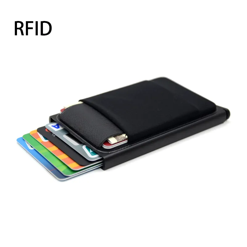 YOUYUE Aluminium Geldbörse mit Elastizität Rücken tasche ID Kreditkarten halter RFID Mini Slim Wallet Automatische Pop-up Bankkarte netui