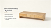 Support d'écran en bambou, organiseur de bureau ergonomique avec tiroirs, support pour ordinateur portable, imprimante, bureau à domicile et chambre
