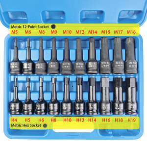 Jeu de douilles hexagonales et XZN 1/2 pouce, 20 pièces, H4 à H19, M5 à M18, 78 mm, pour réparation automobile et équipement industriel, acier Cr-Mo - Product Image 2