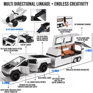 Modelo <span class=keywords><strong>de</strong></span> Camioneta Cybertruck RV <span class=keywords><strong>de</strong></span> Aleación EPT con Remolque y ATV, Camioneta Pickup a Escala 1:32 con Luz, Sonido y Función <span class=keywords><strong>de</strong></span> Retroceso - Product Image 2