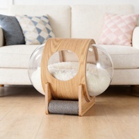 Lit pour chat en forme de capsule spatiale en bois, maison pour chat en acrylique transparent avec griffoir en sisal intégré pour chats